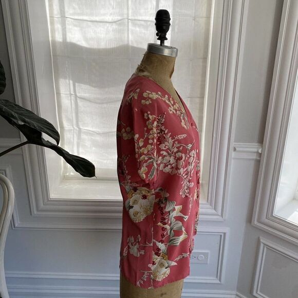 Vintage J McLaughlin Button Front Blouse Silk Floral Print Pink Size 8 - Picture 2 of 9